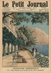 Präsidentenurlaub, Monsieur und Madame Poincare auf der Terrasse ihrer Villa in Eze-les-Pins, Titelbildillustration aus 